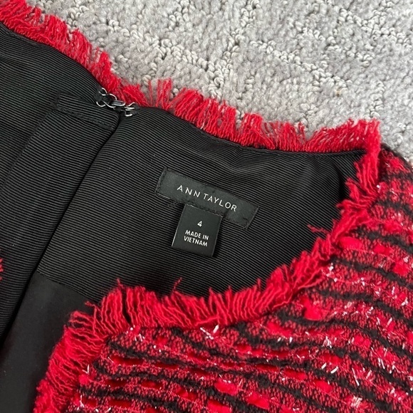 Ann Taylor Red Metallic Tweed Fringe Sheath Dress - Picture 4 of 6